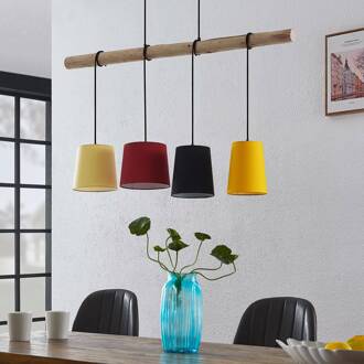 Hinai hanglamp, zwart, rood, geel hout licht, zwart, geel, rood