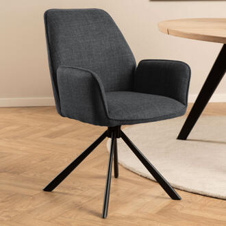 Hioshop 2 x Glary eetkamerstoel met armleuningen draaifunctie grijs.