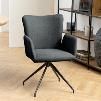 Hioshop 2 x Lauris eetkamerstoel met armleuningen grijs.