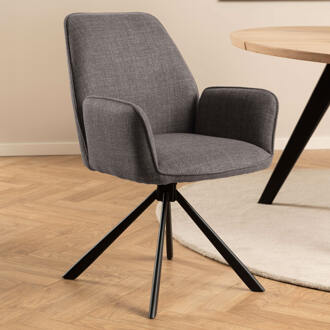 Hioshop 2 x Lenda eetkamerstoel met armleuningen draaifunctie bruin.