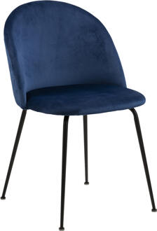 Hioshop 2 x Loui eetkamerstoel velours blauw.