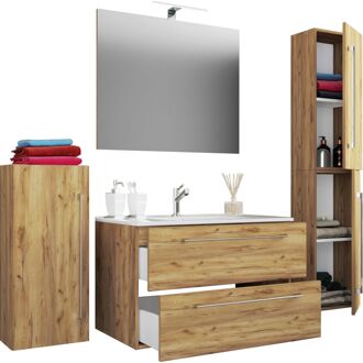 Hioshop Badinos badkamer B 80 cm, spiegel, honing eiken decor. Geel