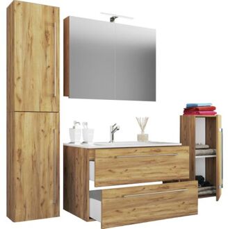 Hioshop Badinos badkamer B 80 cm, spiegelkast, honing eiken decor. Geel