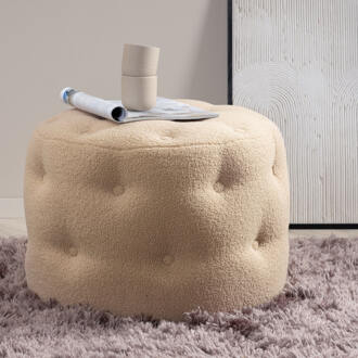 Hioshop Benjamin poef, hocker Ø55cm teddystof beige.