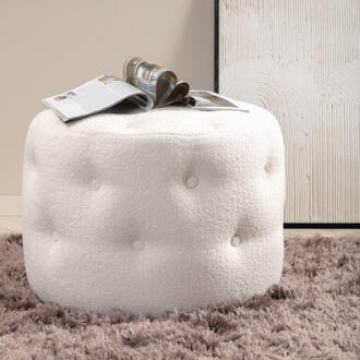 Hioshop Benjamin poef, hocker Ø55cm teddystof wit.