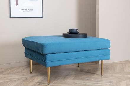 Hioshop Boom poef, hocker velours blauw, messing.