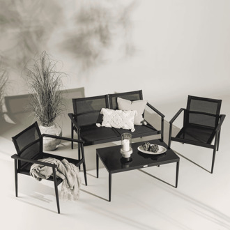 Hioshop Break loungeset 4 delen zwart.