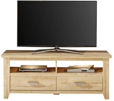 Hioshop Canasta TV-meubel 2 lades en 2 planken, eiken decor. Geel