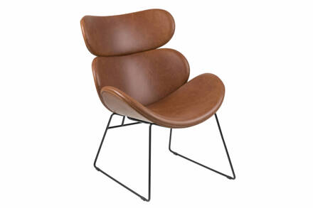 Hioshop Cazy fauteuil in cognac kunstleder en zwart metalen Bruin