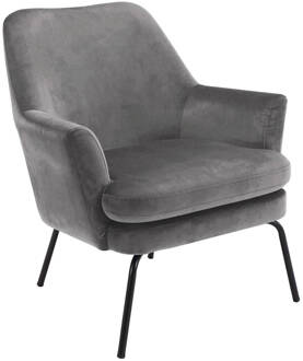 Hioshop Chicca fauteuil in grijze stof en zwart metalen onderstel. Blauw