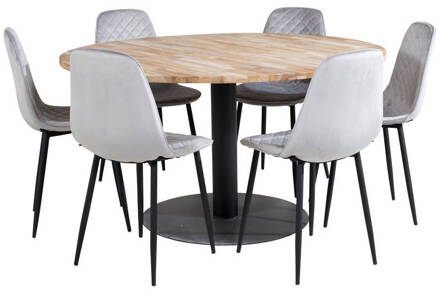 Hioshop Cirebon140 eethoek eetkamertafel teakhout en 6 Polar Diamond Multicolor, Transparant