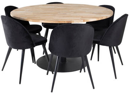 Hioshop Cirebon140 eethoek eetkamertafel teakhout en 6 Velvet Multicolor, Transparant