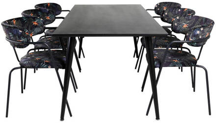 Hioshop Dipp180x90BLBL eethoek eetkamertafel zwart en 6 Arrow Multicolor, Transparant