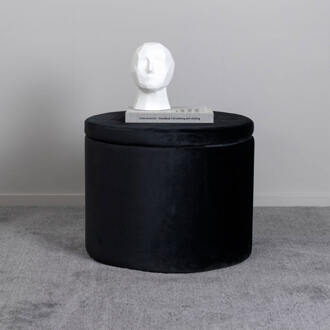 Hioshop Dunken poef, hocker met opbergruimte Ø51cm velours zwart.