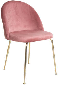 Hioshop Geles eetkamerstoel rosa velours, poten in messing look. Goud