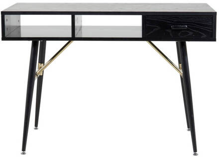 Hioshop GoldDesk bureau met plank en lade 110x60 cm zwart.