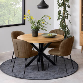 Hioshop Heata eetkamertafel Ø 120 cm naturel, zwart. Beige