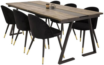 Hioshop Jakarta eethoek eetkamertafel teakhout en 6 Velvet Multicolor, Transparant