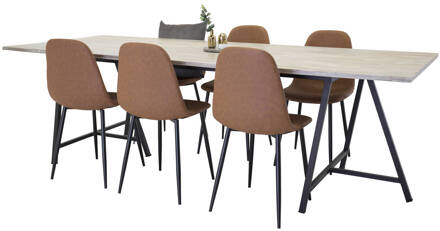 Hioshop Jepara eethoek eetkamertafel teakhout en 6 Polar Multicolor, Transparant