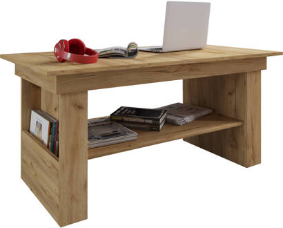 Hioshop Kobila salontafel met 1 plank en 2 vakkenHoning eiken decor. Geel