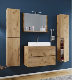 Hioshop LendasXL badkamer 80 cm, spiegel, honing eiken decor. Geel