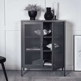 Hioshop Misha dressoir 2 deuren, 3 planken, grijs.