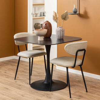 Hioshop Mitol eetkamertafel 90x90cm keramiek zwart.