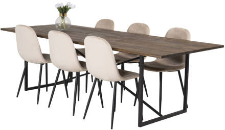 Hioshop Padang eethoek eetkamertafel teakhout en 6 Polar Multicolor, Transparant