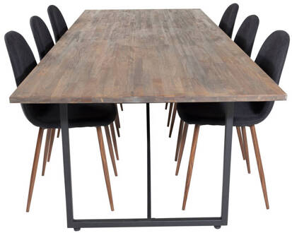 Hioshop Padang eethoek eetkamertafel teakhout en 6 Polar Multicolor, Transparant