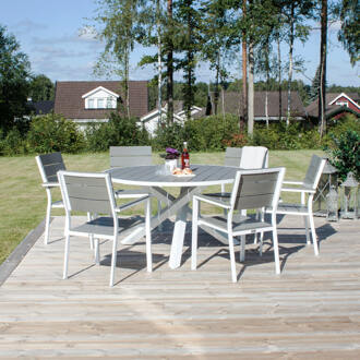 Hioshop Parma eettafel tuin Ø140cm witgrijs.
