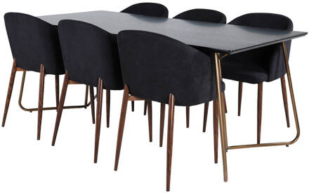 Hioshop PippiCO eethoek eetkamertafel zwart en 6 Arch eetkamerstal Multicolor, Transparant