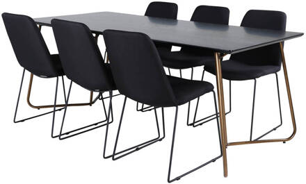 Hioshop PippiCO eethoek eetkamertafel zwart en 6 Muce eetkamerstal Multicolor, Transparant