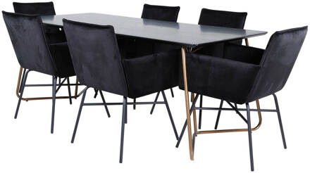 Hioshop PippiCO eethoek eetkamertafel zwart en 6 Pippi eetkamerstal Multicolor, Transparant