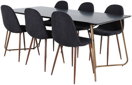 Hioshop PippiCO eethoek eetkamertafel zwart en 6 Polar eetkamerstal Multicolor, Transparant