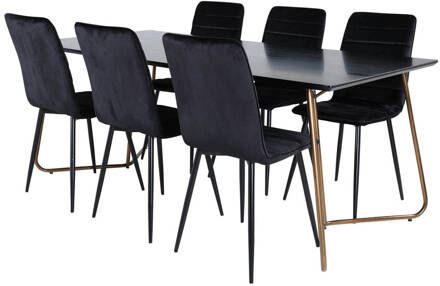 Hioshop PippiCO eethoek eetkamertafel zwart en 6 Windu Lyx Multicolor, Transparant