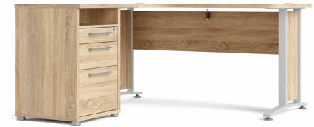 Hioshop Prisme bureau 3 lades eiken decor en wit. Geel