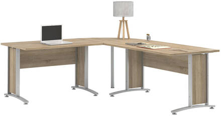 Hioshop Prisme bureau A eiken decor en zilvergrijs staal. Geel