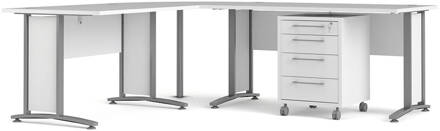 Hioshop Prisme Hoekbureau 305 met verrijdbaar onderstel, wit