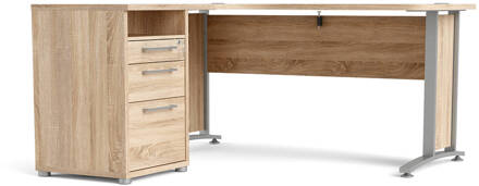 Hioshop Prisme Hoekbureau met 1 plank en 3 laden, eiken decor Geel