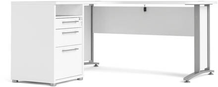 Hioshop Prisme Hoekbureau met 1 plank en 3 laden, wit, grijs