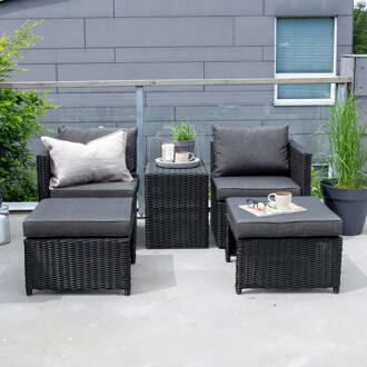 Hioshop Quad loungeset 5 delen zwart.