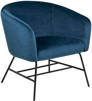 Hioshop Ramy fauteuil in marineblauwe stof en zwart metalen Roze