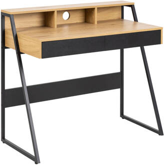 Hioshop Reecy bureau 3 vakken, 2 lades naturel, zwart. Beige