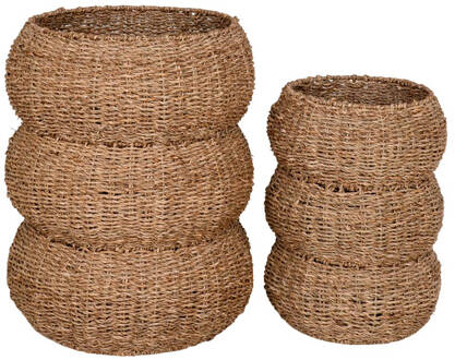 Hioshop Sarbas mand Ø25|35cm set van 2 naturel. Transparant