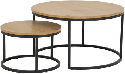 Hioshop Spiro salontafel Ø50 cm, set met 2 stuks, eik. Bruin