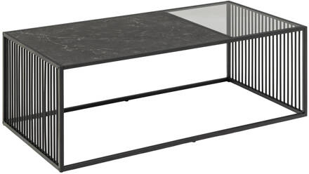 Hioshop Stig salontafel 120x60 cm glas, rookkleurig, zwart marmer decor.