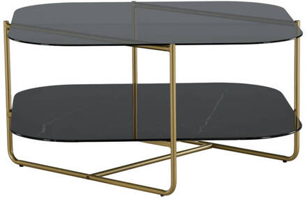 Hioshop Un-line salontafel 85x85cm messing decor, glas rookkleurig.