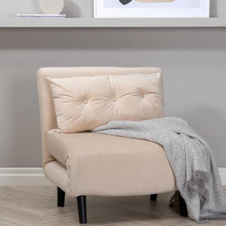 Hioshop Vicky slaapbank ,fauteuil velours beige.