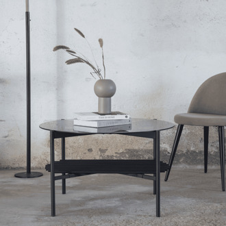 Hioshop VonStaf salontafel met plank Ø80 cm glas zwart.
