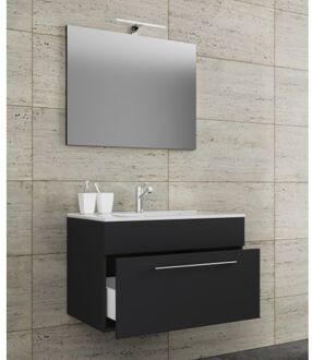 Hioshop Wonda badkamer spiegel 80 cm zwart.